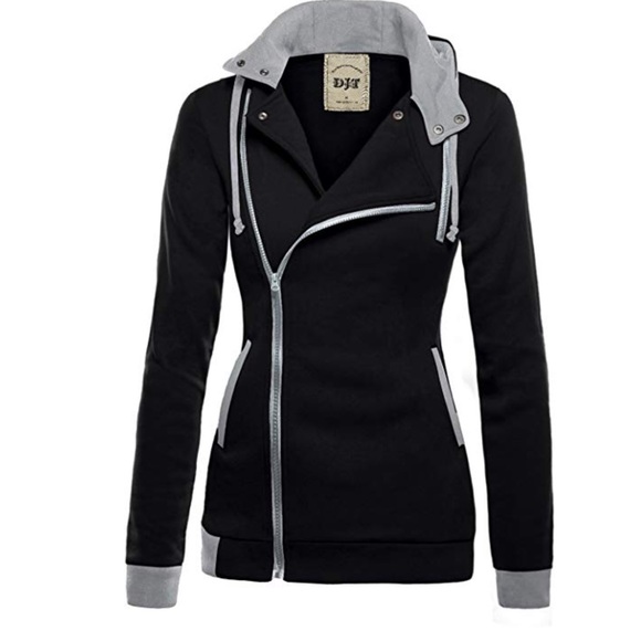 DJT Jackets & Blazers - DJT || Black Oblique Zipper Hooded Jacket